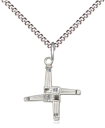 Sterling Silver Saint Brigid Cross Pendant on a 18 inch Light Rhodium Light Curb chain
