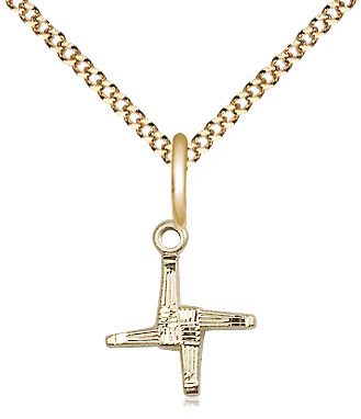 14kt Gold Filled Saint Brigid Cross Pendant on a 18 inch Gold Plate Light Curb chain