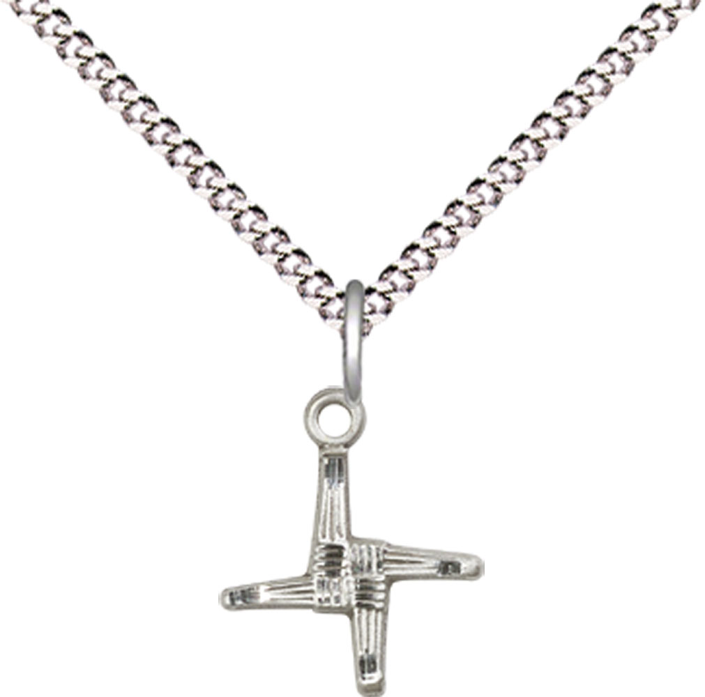 Sterling Silver Saint Brigid Cross Pendant on a 18 inch Light Rhodium Light Curb chain
