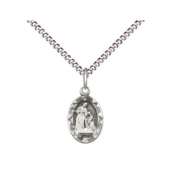 Sterling Silver Saint Ann Pendant on a 18 inch Light Rhodium Light Curb chain