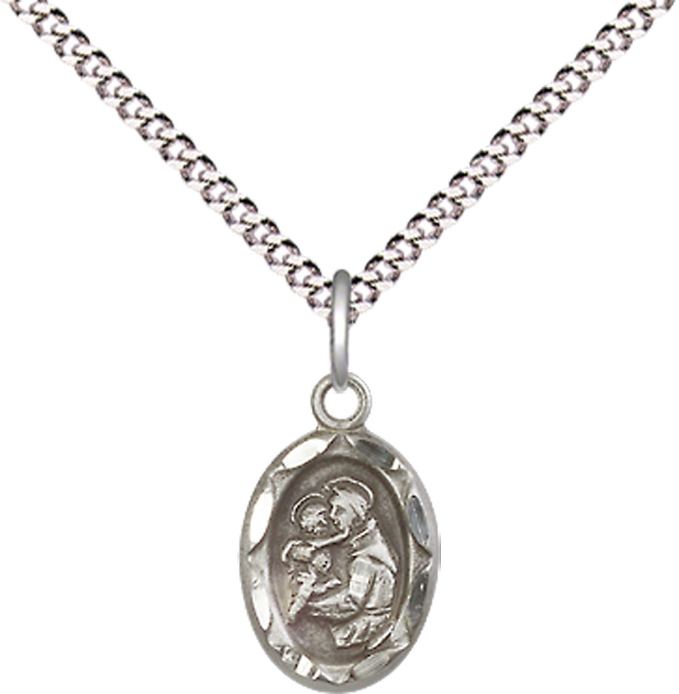 Sterling Silver Saint Anthony Pendant on a 18 inch Light Rhodium Light Curb chain