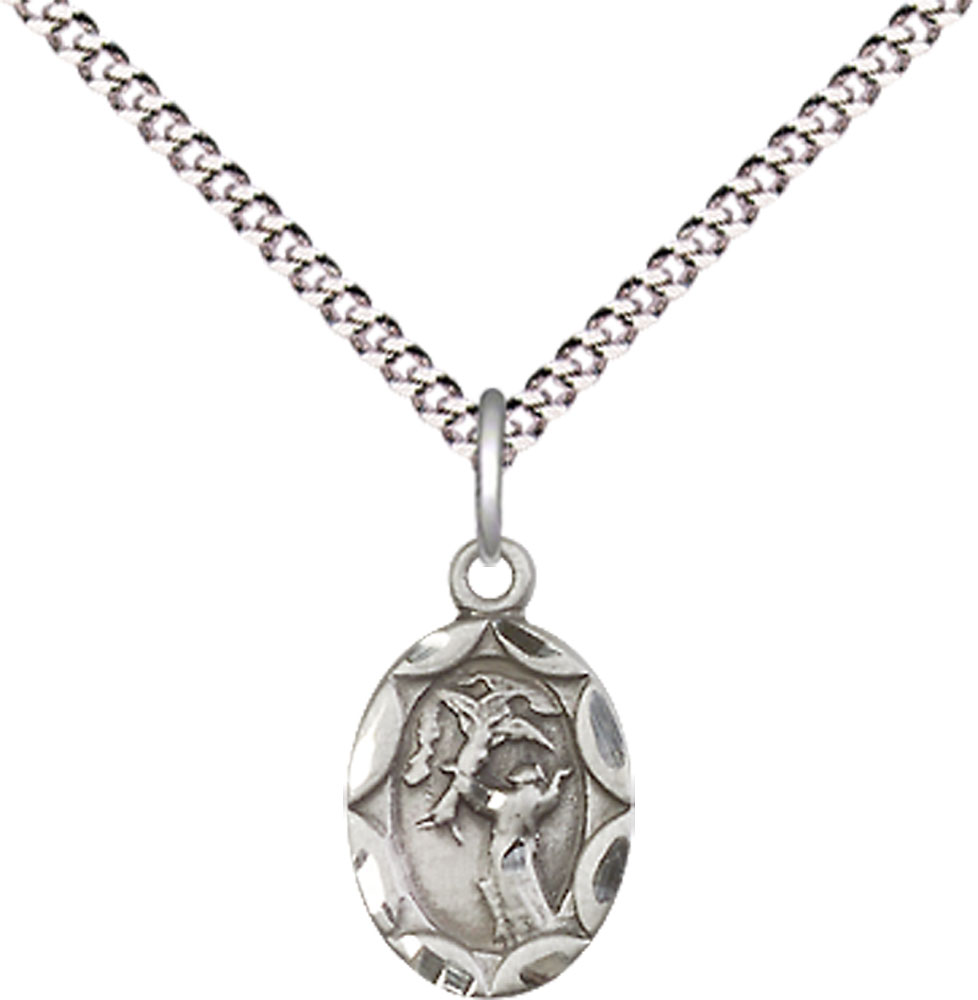 Sterling Silver Saint Francis Pendant on a 18 inch Light Rhodium Light Curb chain
