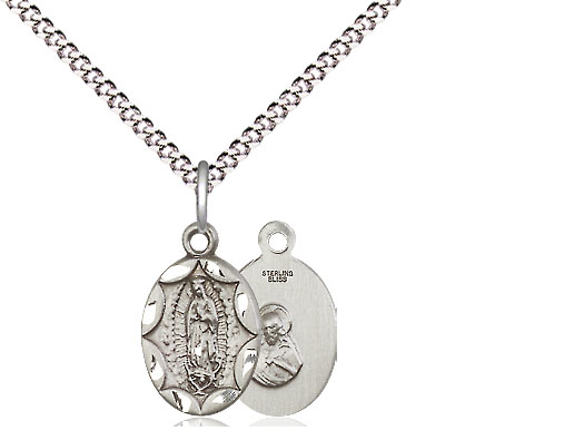Sterling Silver Our Lady of Guadalupe Pendant on a 18 inch Light Rhodium Light Curb chain