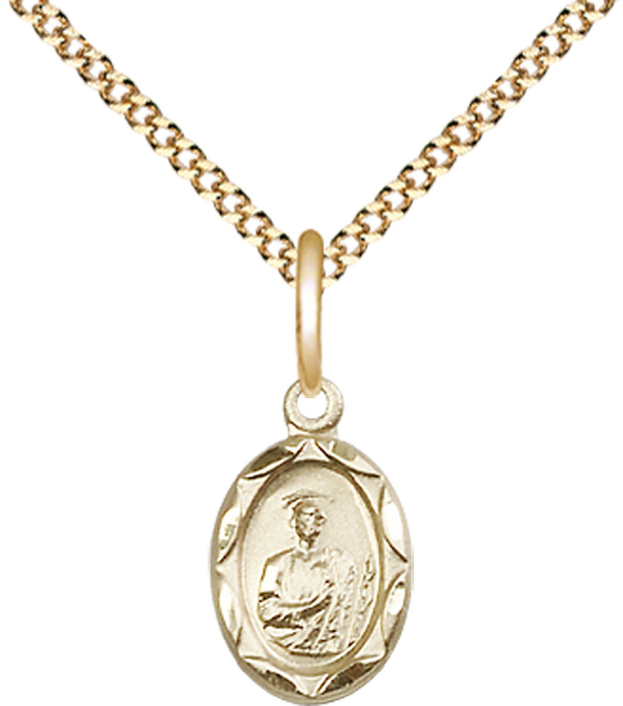 14kt Gold Filled Saint Jude Pendant on a 18 inch Gold Plate Light Curb chain