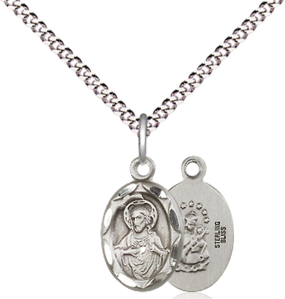Sterling Silver Scapular Pendant on a 18 inch Light Rhodium Light Curb chain