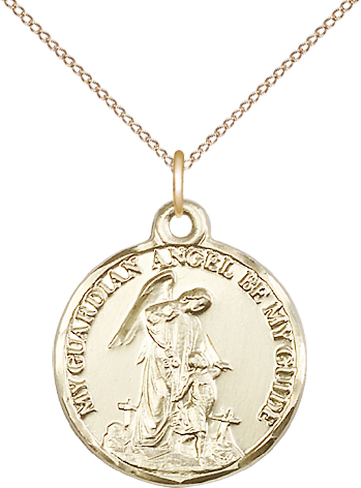 14kt Gold Filled Guardian Angel Pendant on a 18 inch Gold Filled Light Curb chain