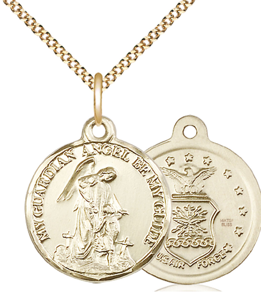 14kt Gold Filled Guardian Angel Air Force Pendant on a 18 inch Gold Plate Light Curb chain