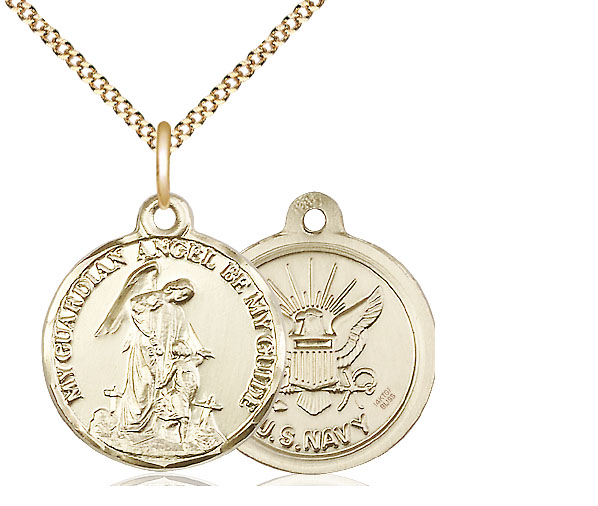 14kt Gold Filled Guardian Angel Navy Pendant on a 18 inch Gold Plate Light Curb chain