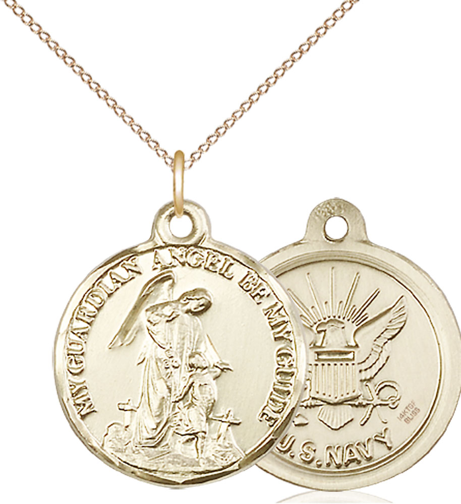14kt Gold Filled Guardian Angel Navy Pendant on a 18 inch Gold Filled Light Curb chain