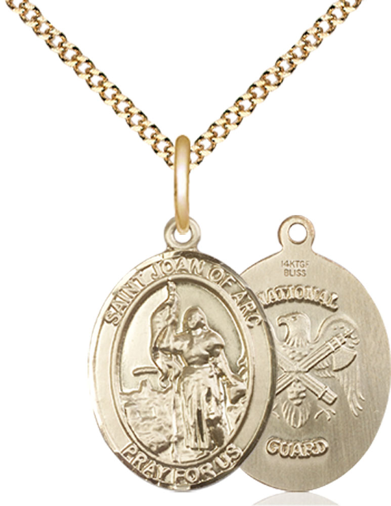 14kt Gold Filled Saint Joan of Arc National Guard Pendant on a 18 inch Gold Plate Light Curb chain