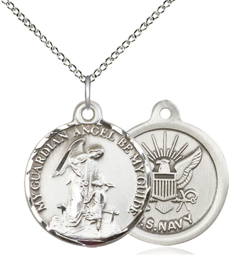 Sterling Silver Guardian Angel Navy Pendant on a 18 inch Sterling Silver Light Curb chain