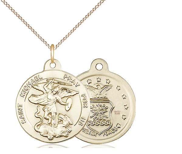 14kt Gold Filled Saint Michael Air Force Pendant on a 18 inch Gold Filled Light Curb chain