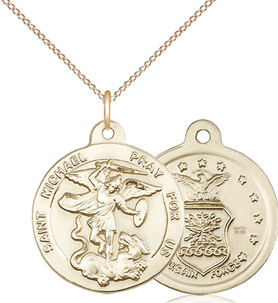 14kt Gold Filled Saint Michael Air Force Pendant on a 18 inch Gold Filled Light Curb chain