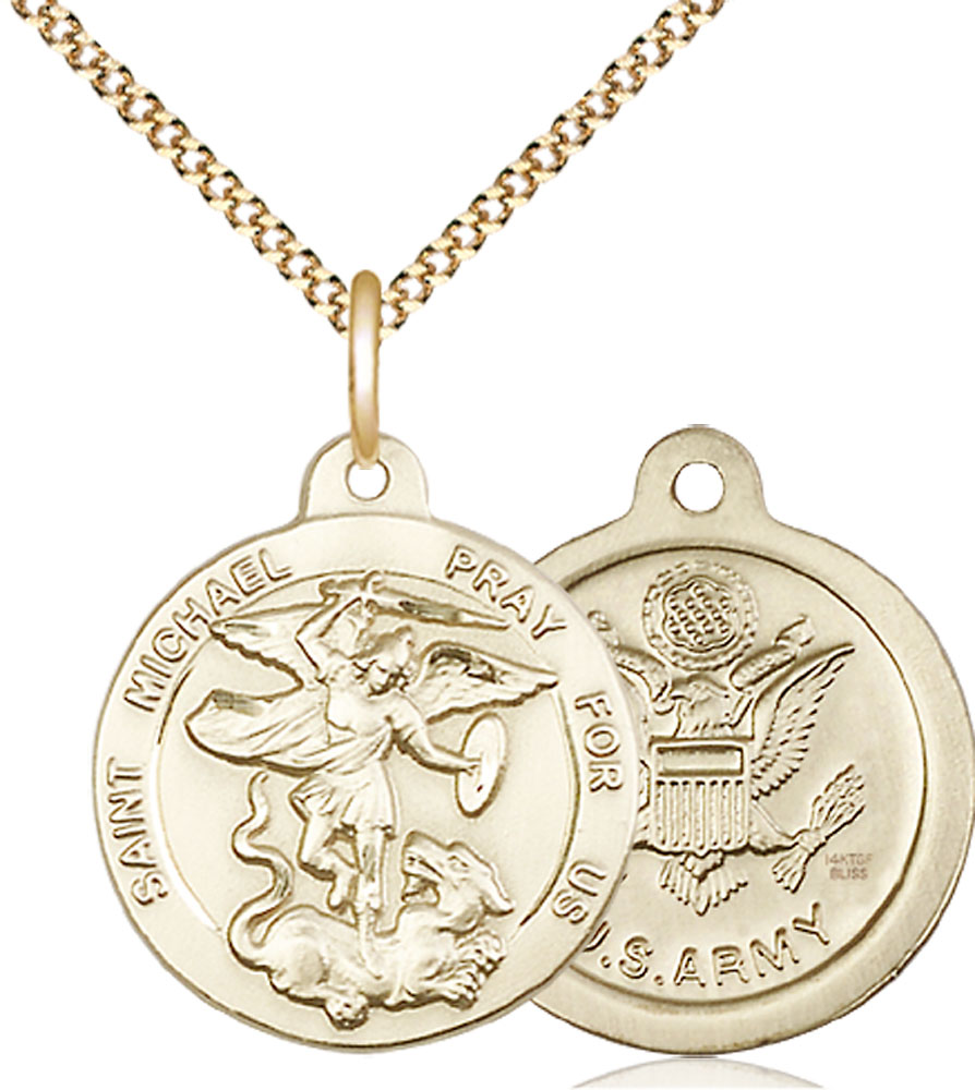 14kt Gold Filled Saint Michael Army Pendant on a 18 inch Gold Plate Light Curb chain