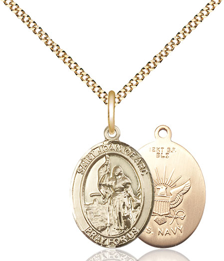 14kt Gold Filled Saint Joan of Arc Navy Pendant on a 18 inch Gold Plate Light Curb chain
