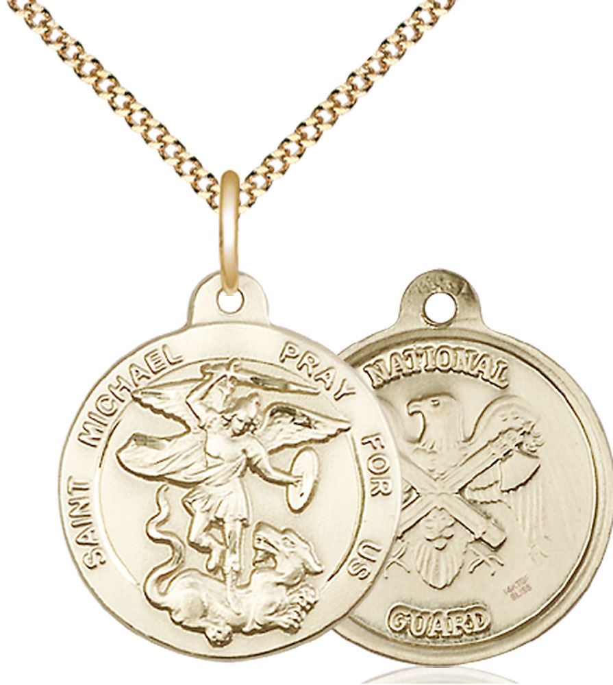 14kt Gold Filled Saint Michael National Guard Pendant on a 18 inch Gold Plate Light Curb chain