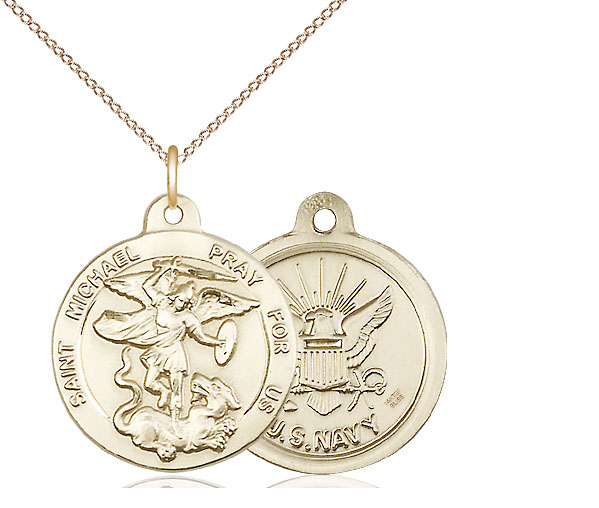 14kt Gold Filled Saint Michael Navy Pendant on a 18 inch Gold Filled Light Curb chain