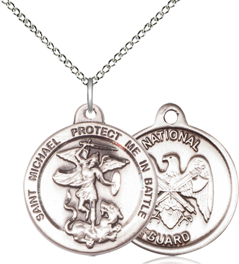 Sterling Silver Saint Michael National Guard Pendant on a 18 inch Sterling Silver Light Curb chain