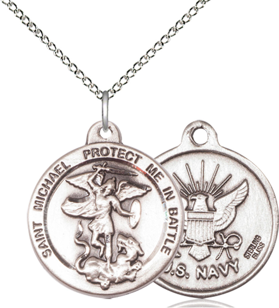 Sterling Silver Saint Michael Navy Pendant on a 18 inch Sterling Silver Light Curb chain
