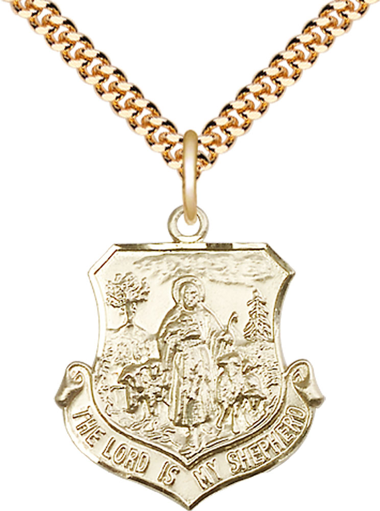 14kt Gold Filled Lord Is My Shepherd Pendant on a 24 inch Gold Plate Heavy Curb chain