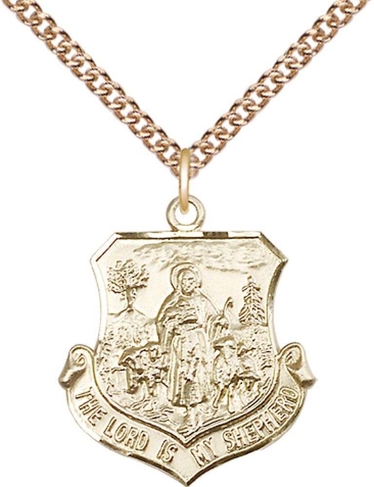 14kt Gold Filled Lord Is My Shepherd Pendant on a 24 inch Gold Filled Heavy Curb chain