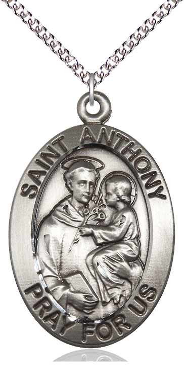 Sterling Silver Saint Anthony Pendant on a 24 inch Sterling Silver Heavy Curb chain