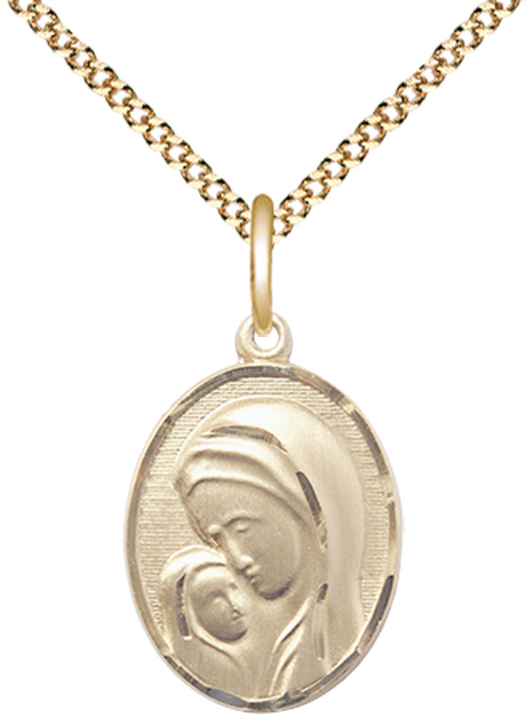 14kt Gold Filled Madonna &amp; Child Pendant on a 18 inch Gold Plate Light Curb chain