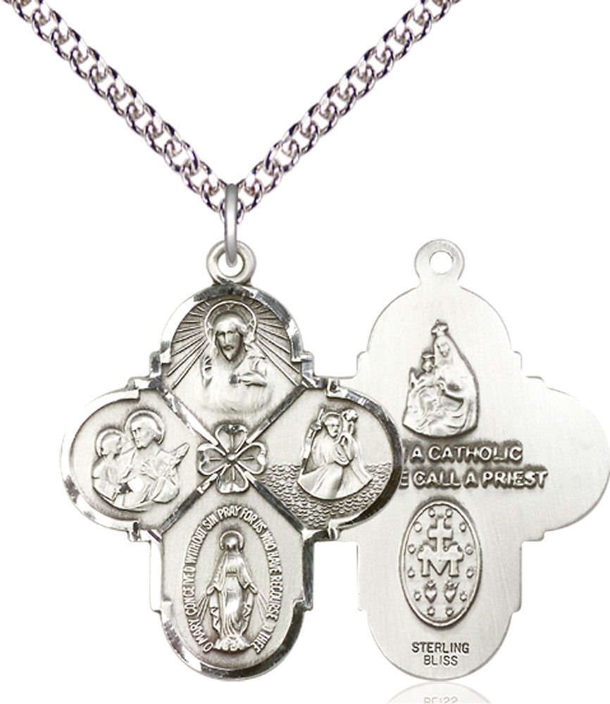 Sterling Silver 4-Way Pendant on a 24 inch Sterling Silver Heavy Curb chain