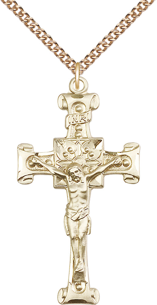 14kt Gold Filled Crucifix Pendant on a 24 inch Gold Filled Heavy Curb chain