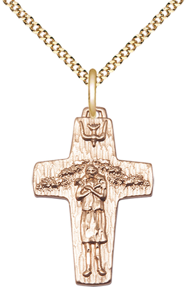 14kt Gold Filled Papal Crucifix Pendant on a 18 inch Gold Plate Light Curb chain