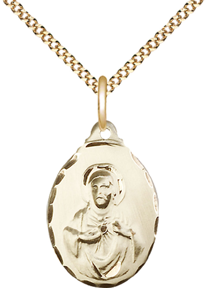 14kt Gold Filled Scapular Pendant on a 18 inch Gold Plate Light Curb chain