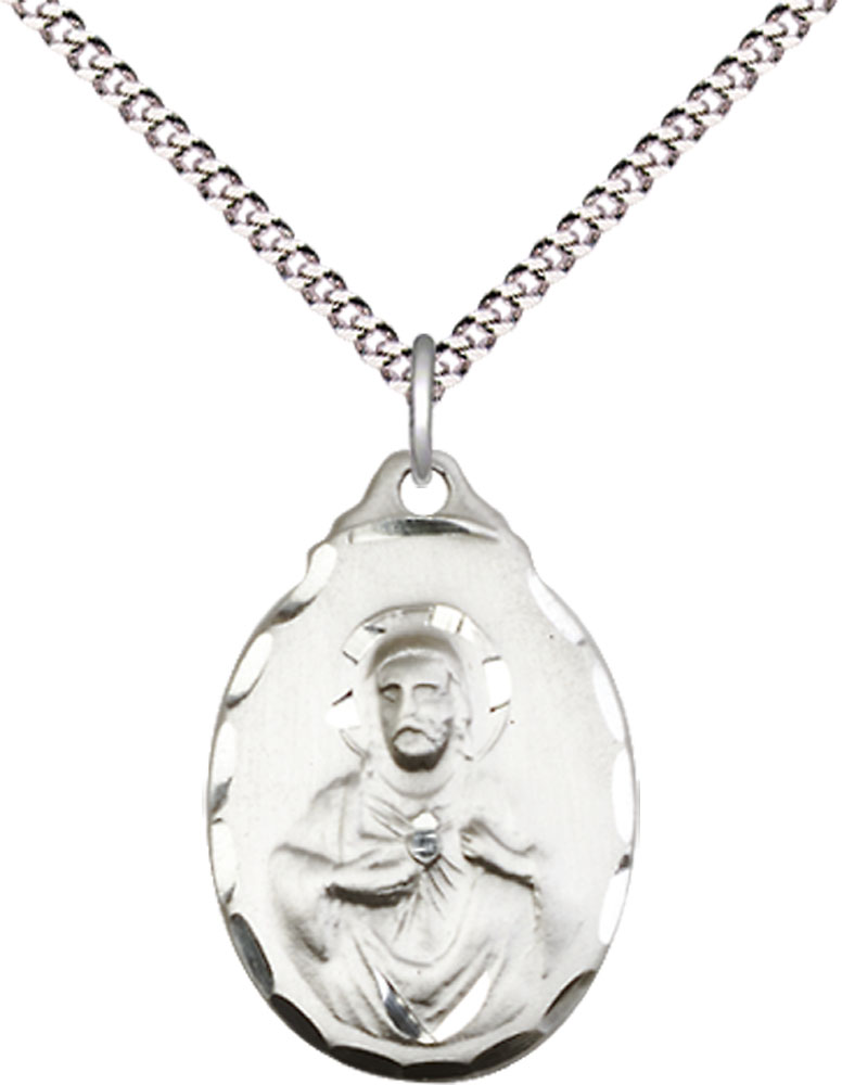 Sterling Silver Scapular Pendant on a 18 inch Light Rhodium Light Curb chain