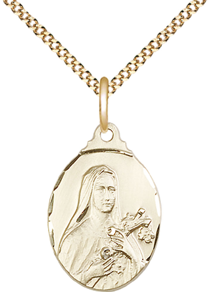 14kt Gold Filled Saint Theresa Pendant on a 18 inch Gold Plate Light Curb chain