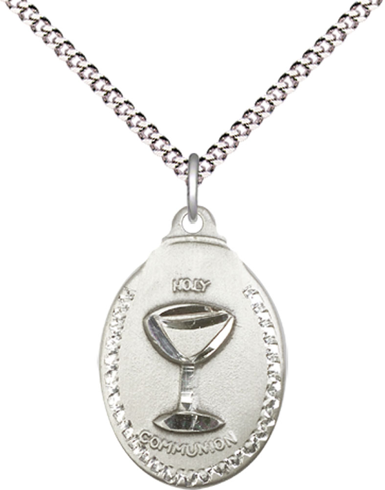 Sterling Silver Communion Pendant on a 18 inch Light Rhodium Light Curb chain