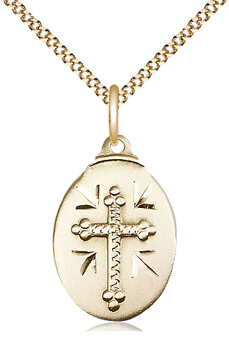 14kt Gold Filled Cross Pendant on a 18 inch Gold Plate Light Curb chain