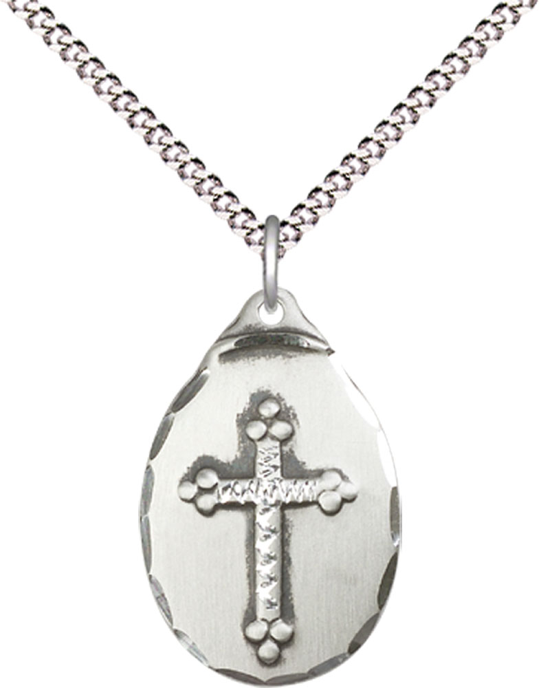Sterling Silver Cross Pendant on a 18 inch Light Rhodium Light Curb chain