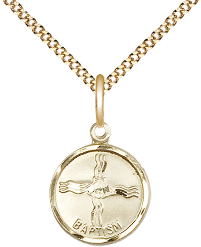 14kt Gold Filled Baptism Pendant on a 18 inch Gold Plate Light Curb chain