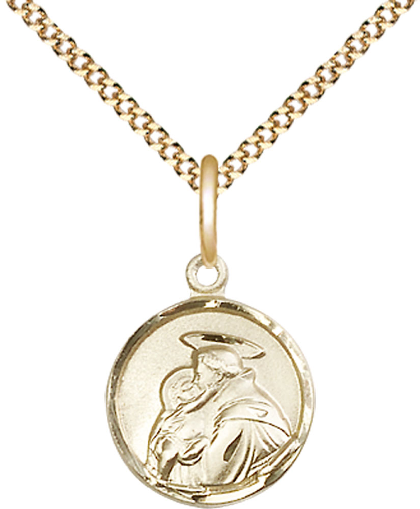 14kt Gold Filled Saint Anthony Pendant on a 18 inch Gold Plate Light Curb chain