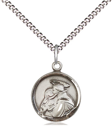 Sterling Silver Saint Anthony Pendant on a 18 inch Light Rhodium Light Curb chain