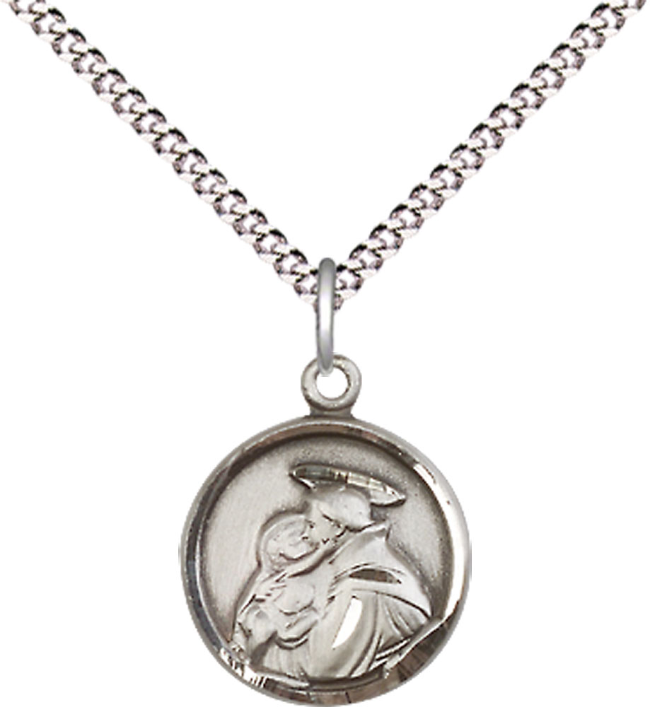 Sterling Silver Saint Anthony Pendant on a 18 inch Light Rhodium Light Curb chain