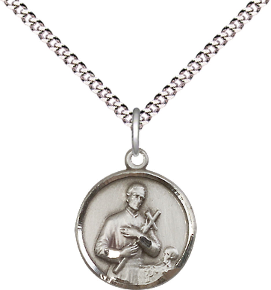 Sterling Silver Saint Gerard Pendant on a 18 inch Light Rhodium Light Curb chain