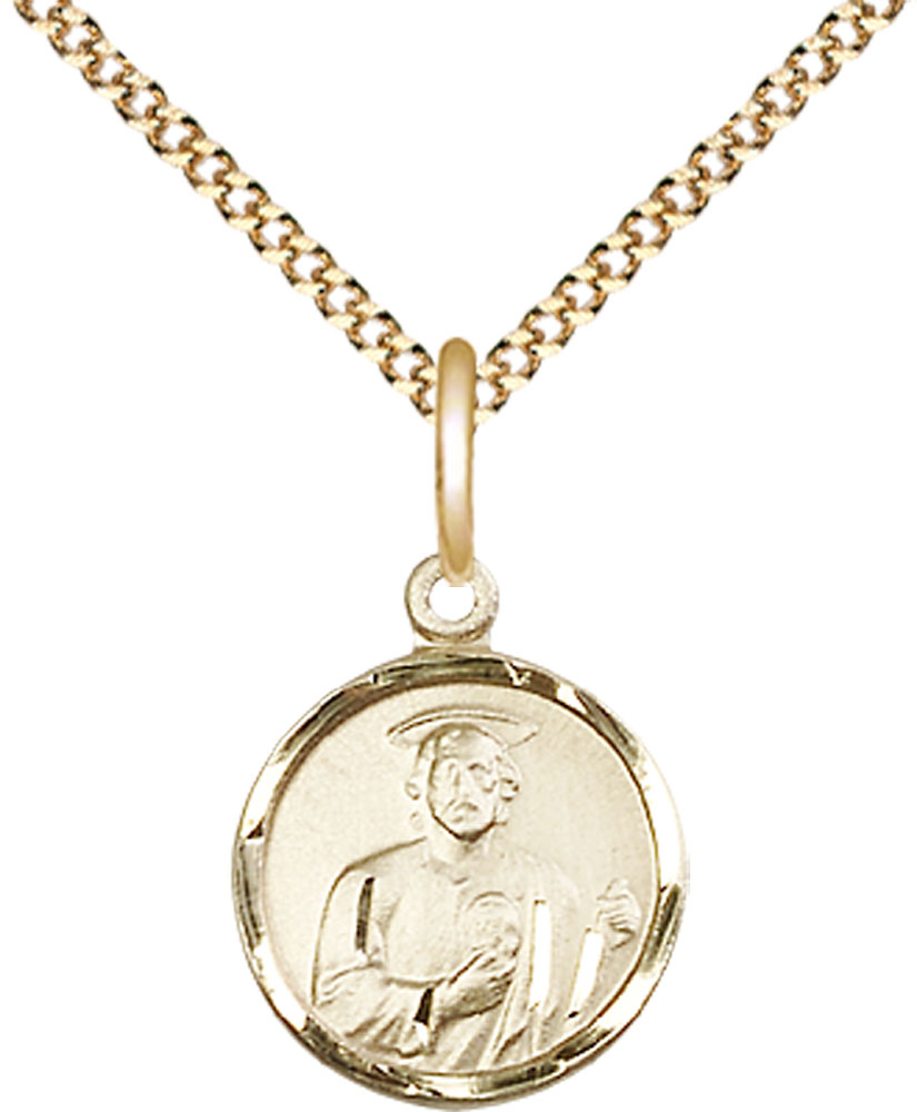 14kt Gold Filled Saint Jude Pendant on a 18 inch Gold Plate Light Curb chain