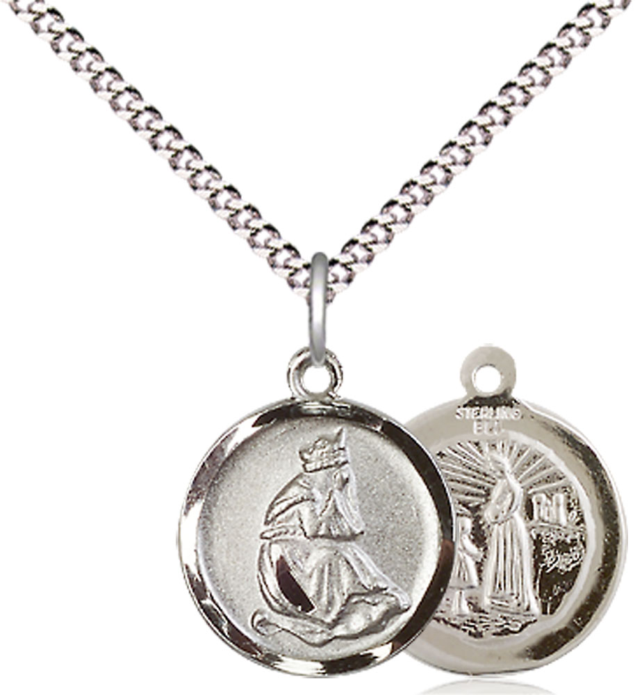 Sterling Silver Our Lady of la Salette Pendant on a 18 inch Light Rhodium Light Curb chain