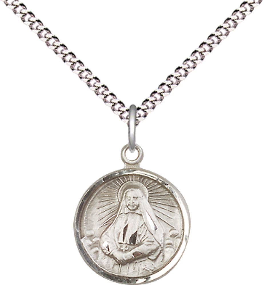 Sterling Silver Saint Cabrini Pendant on a 18 inch Light Rhodium Light Curb chain