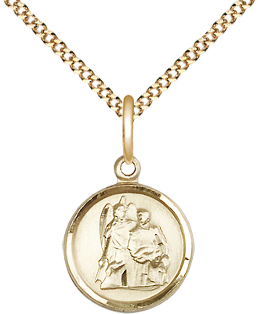 14kt Gold Filled Saint Raphael Pendant on a 18 inch Gold Plate Light Curb chain