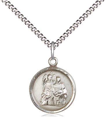 Sterling Silver Saint Raphael Pendant on a 18 inch Light Rhodium Light Curb chain