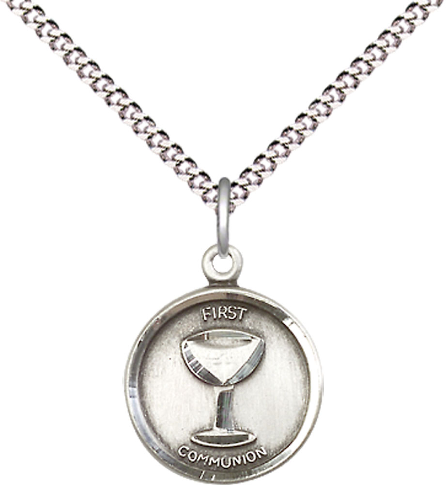 Sterling Silver Communion Pendant on a 18 inch Light Rhodium Light Curb chain