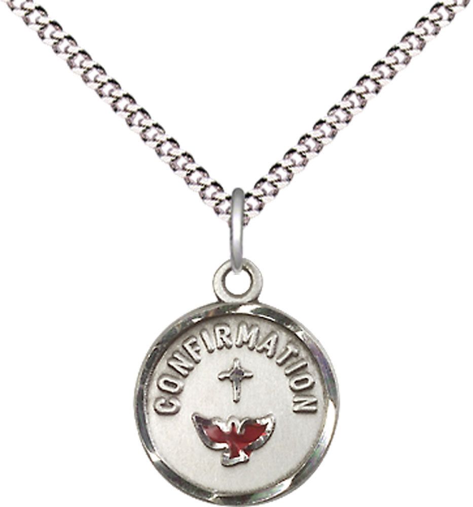 Sterling Silver Confirmation Pendant on a 18 inch Light Rhodium Light Curb chain