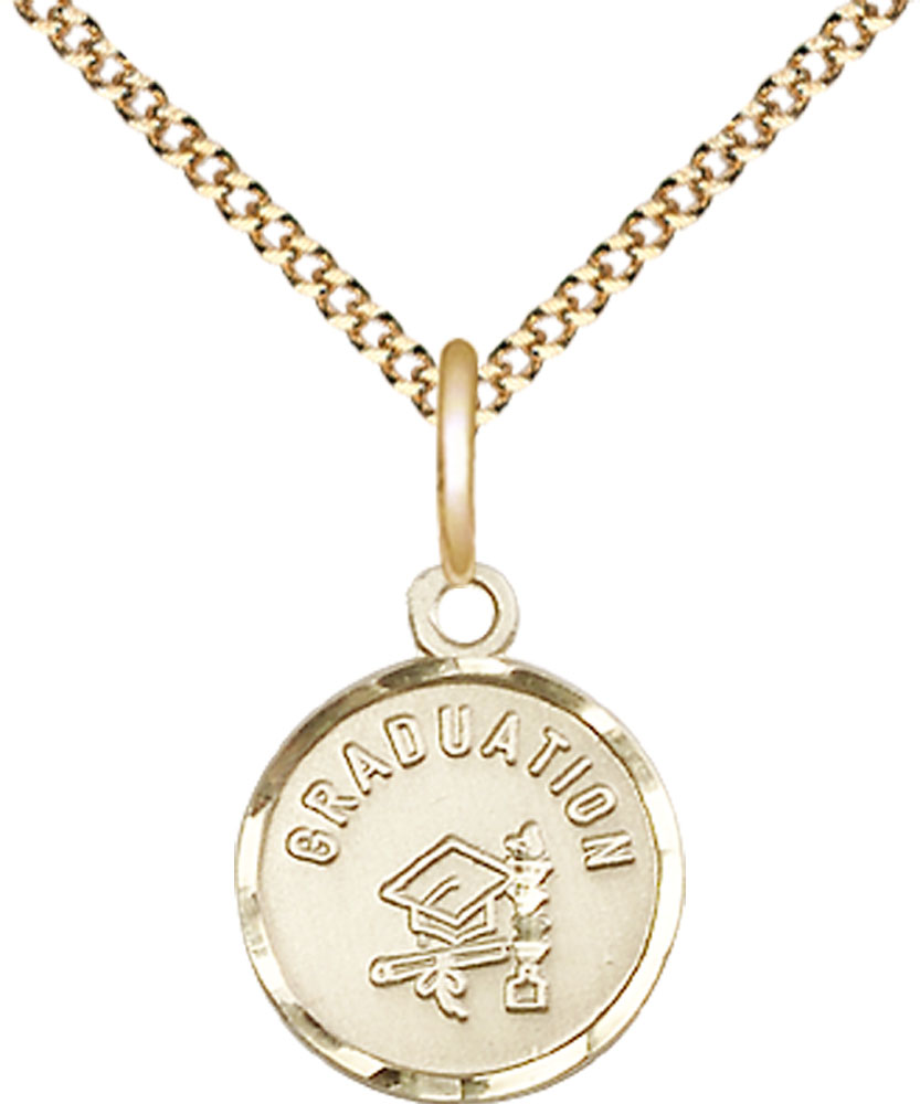 14kt Gold Filled Graduation Pendant on a 18 inch Gold Plate Light Curb chain