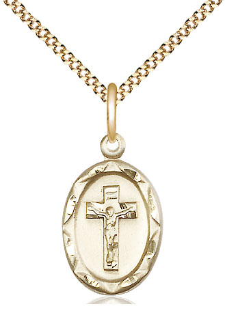 14kt Gold Filled Crucifix Pendant on a 18 inch Gold Plate Light Curb chain